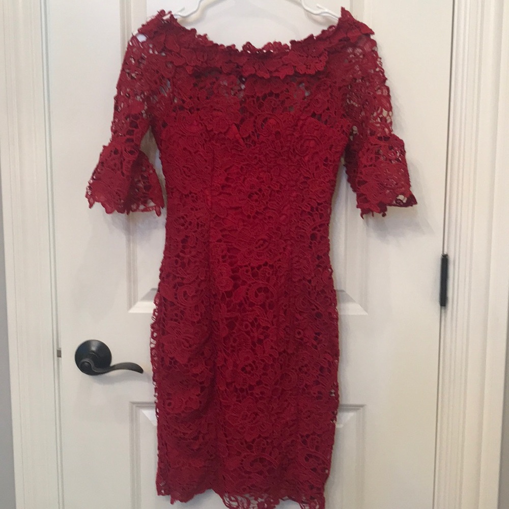 Boutique off the shoulder knitted lace dress